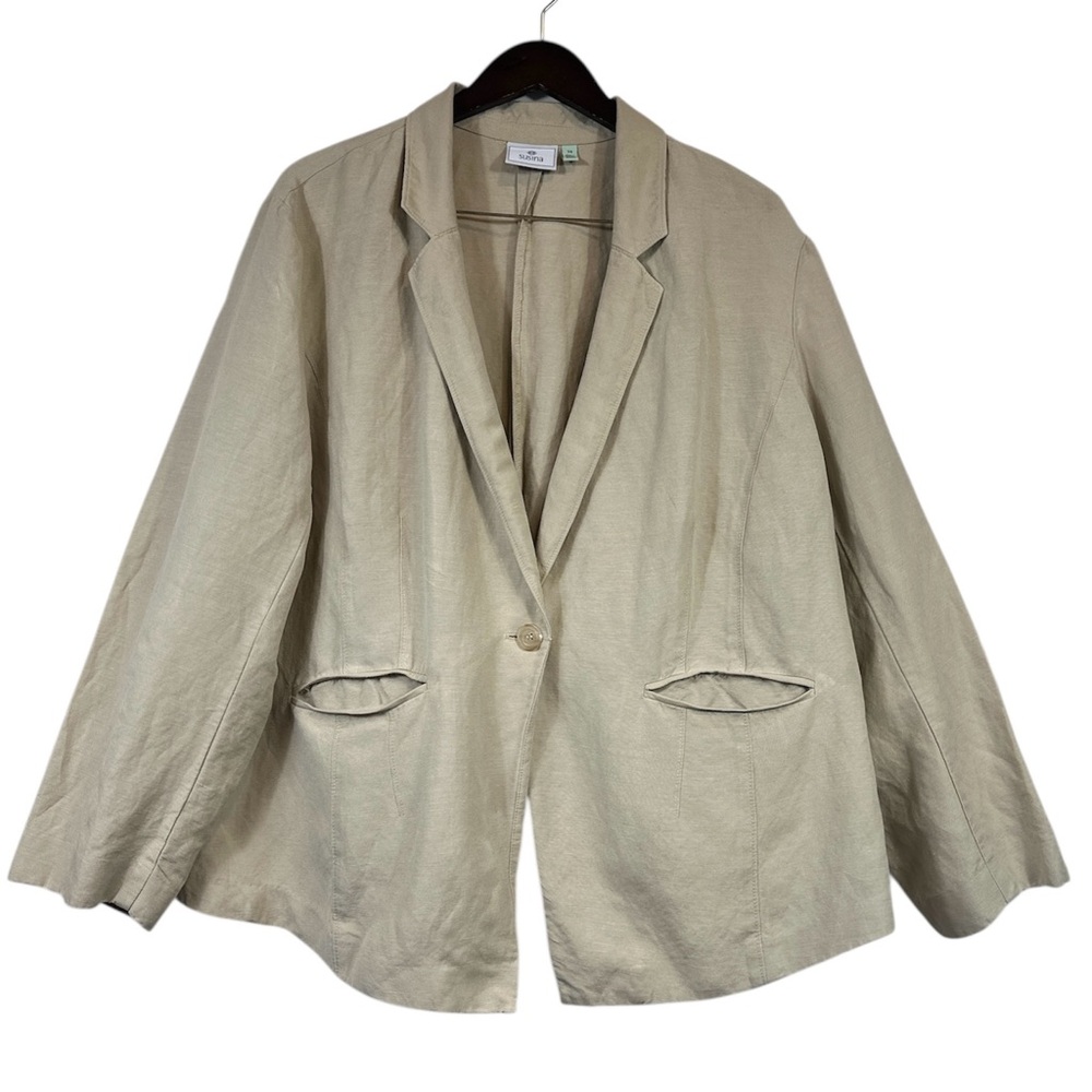 Susina Women’s Classic Linen Blend Long Sleeve Button Front Blazer Size 3X
